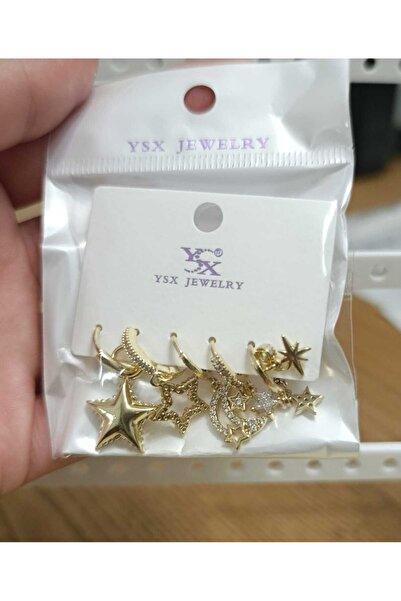 YSX JEWELRY YILDIZ VE AY GOLD ÇOKLU KÜPE