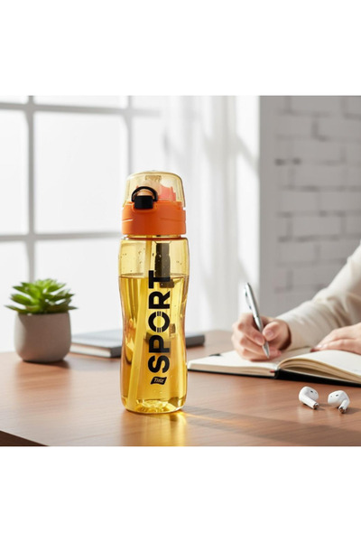 BuradaBuldun Titiz Rio Water Bottle 750 ml with Lid - with Straw, Water Bottle with Protective Cover, Orange