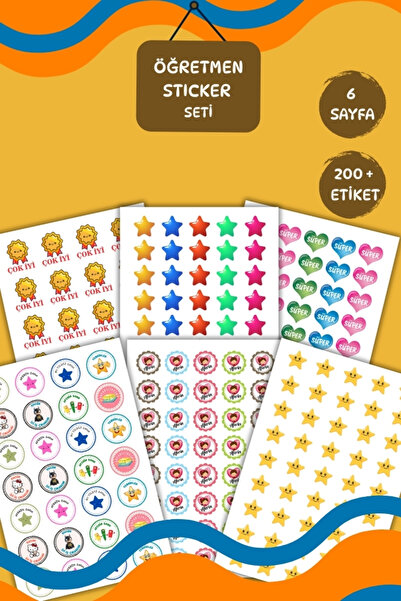 birikiyedi 6 Sayfa En Popüler Öğretmen Sticker/Etiket Seti Öğrenci/ Ödül/ Öde...