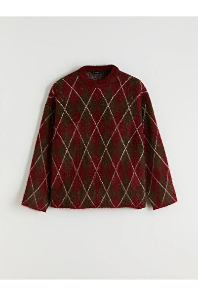 LC Waikiki Bisiklet Yaka Baklava Desenli Kadın Triko Kazak