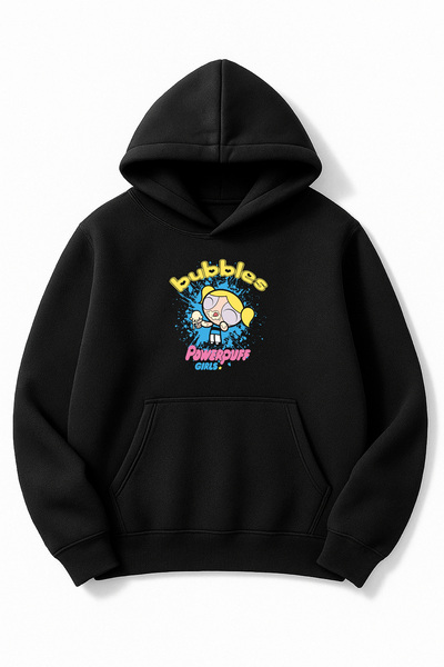 Altair Tr Black Oversized Unisex Bubbles Powerpuff Girls Printed Hooded Sweat...