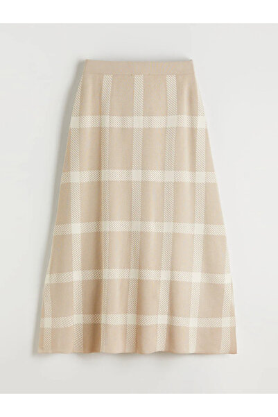 LC Waikiki Plaid A-Line Knit Skirt with Elastic Waistband