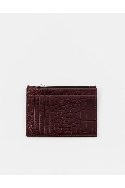 SHIKIRTI Bordo Renk Fermuar Bölümlü Kartlık-Cüzdan (Kutulu Gönderim)