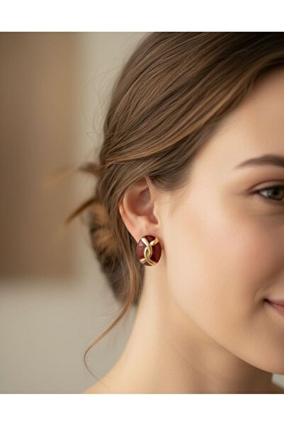 Lucas İstanbul Bordo Renk Emaye Küpe