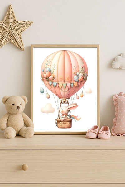 MRK Çocuk Bebek Odası Çerçevesiz Poster , Balonlu Tavşan Poster Tablo