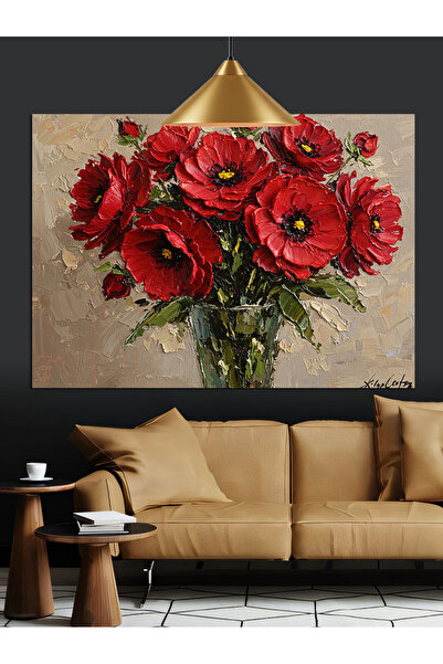KanvasSepeti Κόκκινα τριαντάφυλλα Υψηλής ποιότητας ελαιογραφία Με υφή Καμβάς ...