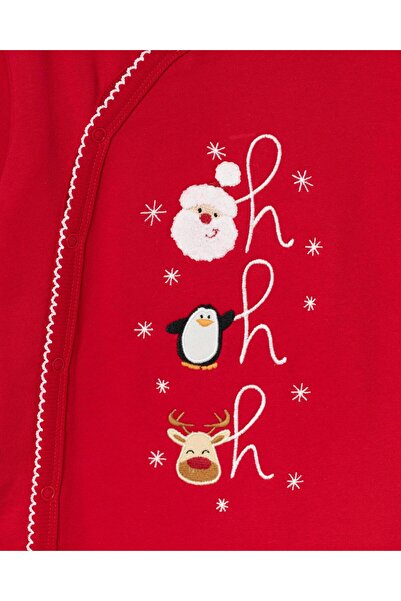 Magu Unisex Baby Cotton Red Christmas Romper - Santa, Penguin and Deer Embroidered