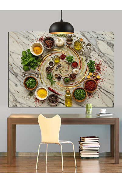 Mushen Studio Pânză decorativă cu ingrediente mediteraneene - Masă din lemn MDF