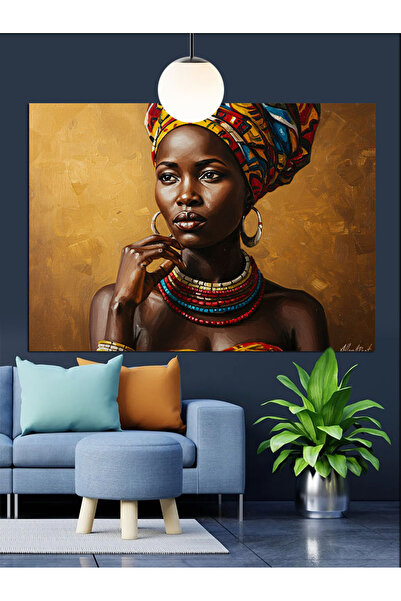KanvasSepeti Koyu Tenli Şık Afrikalı Kadın Yağlı boya Dokulu Yüksek kaliteli ...