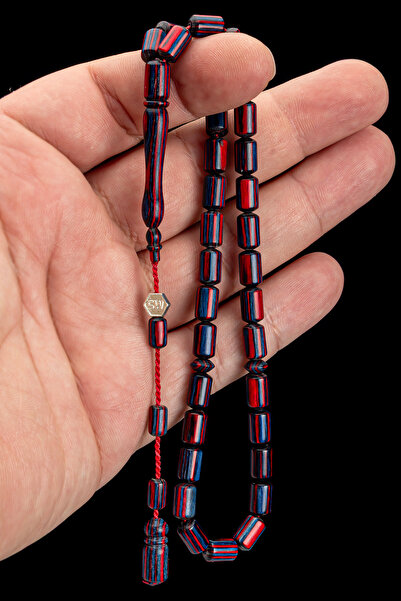 OTTOTESBİH Certified System Tassel 6X10Mm Capsule Cut Burgundy Blue Camphor Wood Prayer Beads