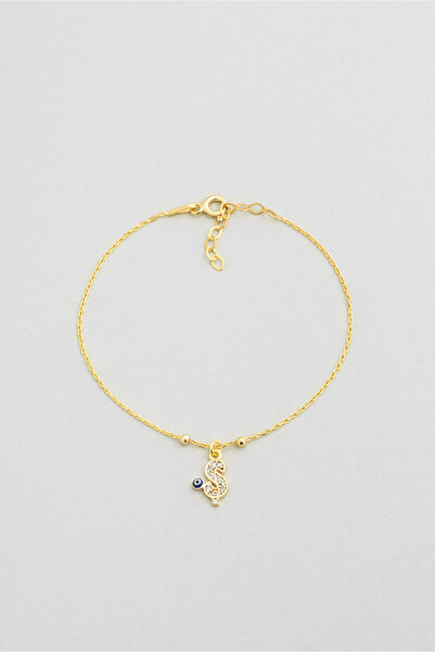 So CHIC... Ş Harfi 18 Ayar Sarı Altın Kaplama 19 Cm Gümüş Nazar Bileklik