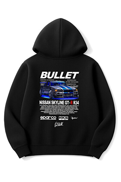 Altair Tr سويت شيرت أسود قصة فضفاضة للجنسين من Bullet Couple مطبوع بغطاء رأس