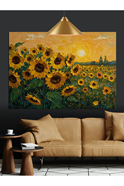 KanvasSepeti Câmp de floarea-soarelui Pictură în ulei de înaltă calitate text...