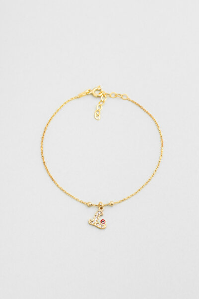 So CHIC... L Harfi 18 Ayar Sarı Altın Kaplama 19 Cm Gümüş Nazar Bileklik