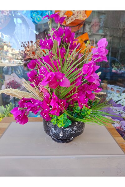 ilksem çiçekçilik Siyah Eskitme Dokulu Saksıda Canlı Fuşya Renkli Yapay Begon...