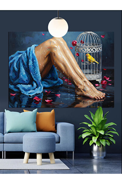 KanvasSepeti Femeie și pasăre Pictură în ulei de înaltă calitate texturat Can...