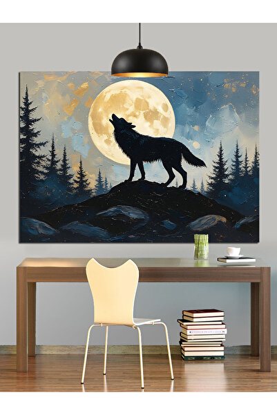 Artmeg Peisaj cu lup care urlă la lună plină - Pânză decorativă - Tablou din ...