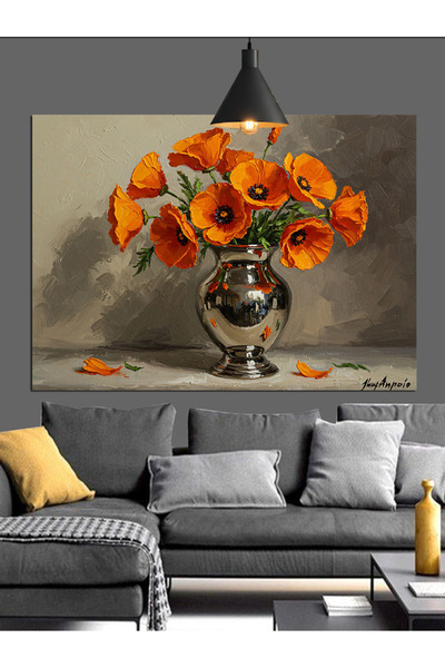 Artmeg Vază cu lalele portocalii, natură moartă, pânză decorativă - Masă din ...