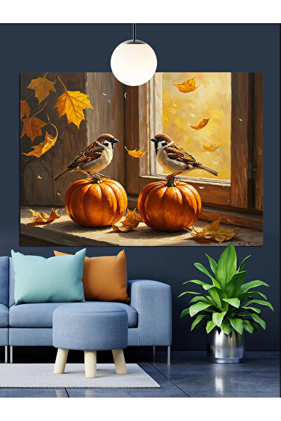 KanvasSepeti Păsări de toamnă Pictură în ulei de înaltă calitate texturat Can...