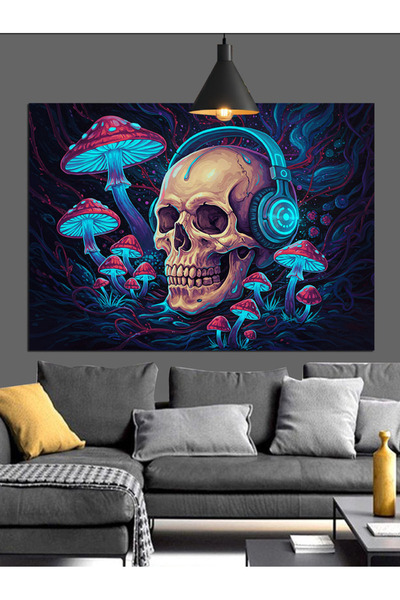 Artmeg Skull Music Headphones Art Decorative Canvas - Mdf Wood Painting