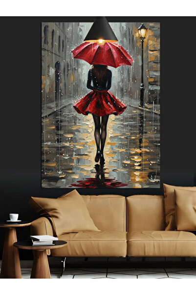 KanvasSepeti Roșu în ploaie Pictură în ulei de înaltă calitate texturat Pânză...