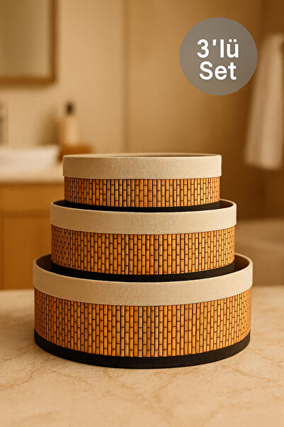 Nesto Home Harmony Series Hasır Bambu Yuvarlak 3'lü Çok Amaçlı Düzenleyici Sepet