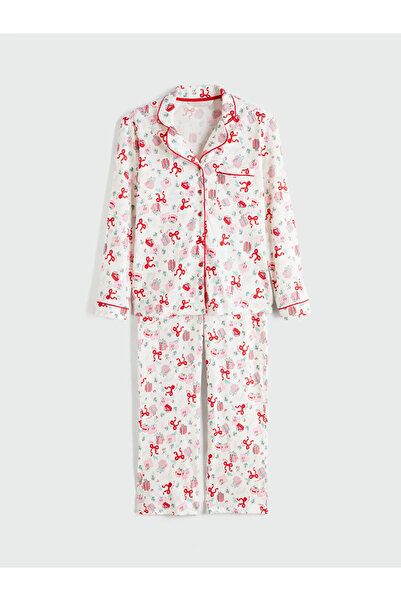 LC Waikiki Shirt Collar Christmas Themed Women's Pajamas Set