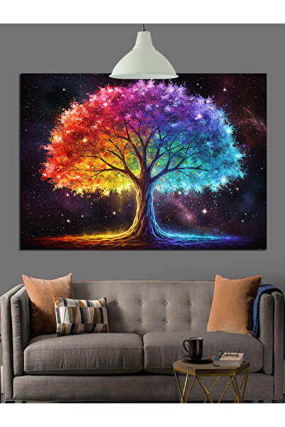 KanvasSepeti Rainbow Tree High Quality Oil Painting Textured Canvas Canvas Pa...