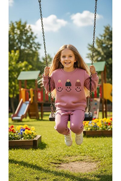 tuma collectıon Kız Çocuk Kışlık Eşofman Takım Sweatshirt Alt Pamuklu Üç İp Ş...
