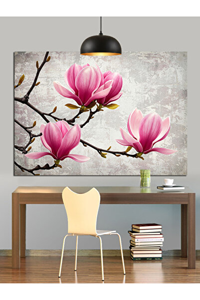 Artmeg Pânză decorativă elegantă cu flori de magnolie roz - Tablou din lemn MDF