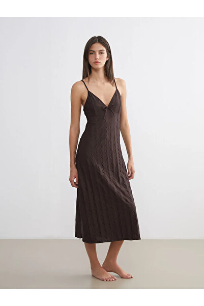 LC Waikiki V-Neck Patterned Strap Women's Fancy Nightgown