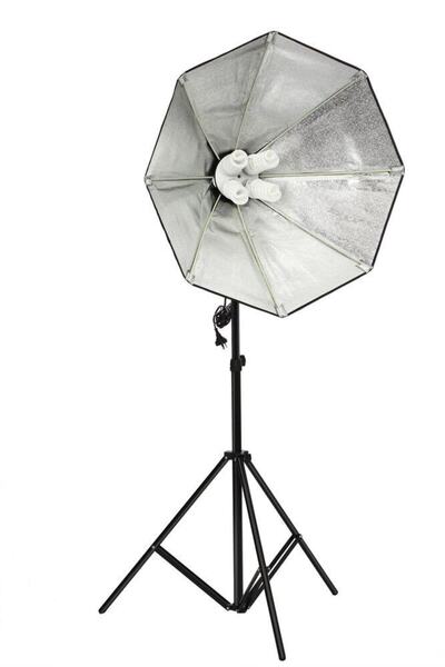 Generic Kit suport pentru 4 becuri cu soclu E27 + softbox octogonal de 65 cm + stativ + 4 becuri