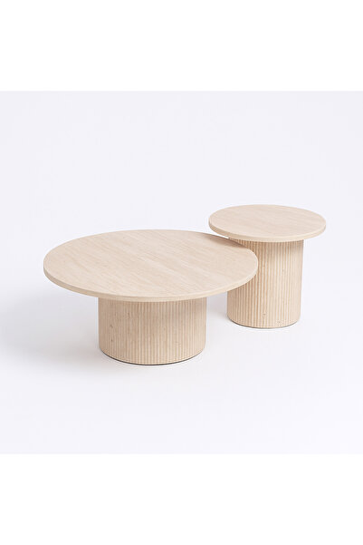 Vi Markets Beige wood round table set with wooden base - 2 pieces