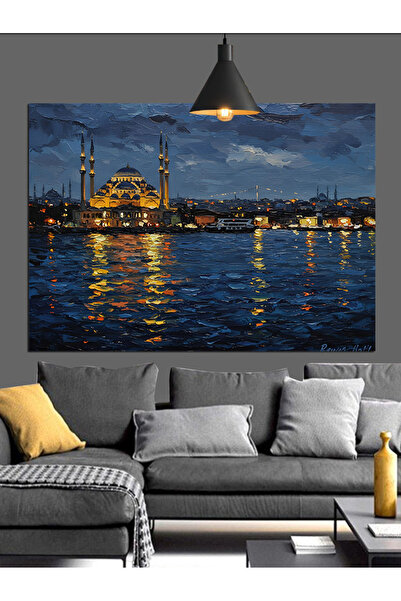 Artmeg Boğaz Manzaralı Gece İstanbul Dekoratif Kanvas - Mdf Ahşap Tablo
