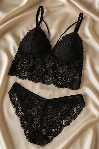 cdh çeyize dair herşey Radiance of the Night Black Lace Bra & Panty Set