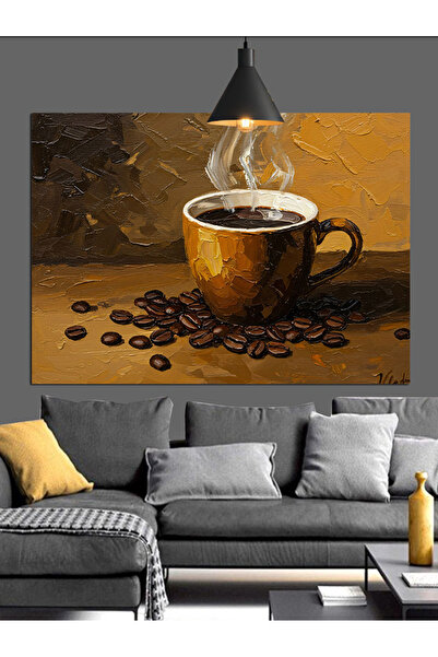 Artmeg Pânză decorativă cu boabe de cafea fierbinte - Tablou din lemn MDF