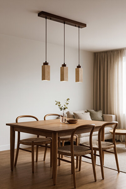 Baz Aydınlatma Traverten Sarkıt 3lü Mermer Aydınlatma GU10