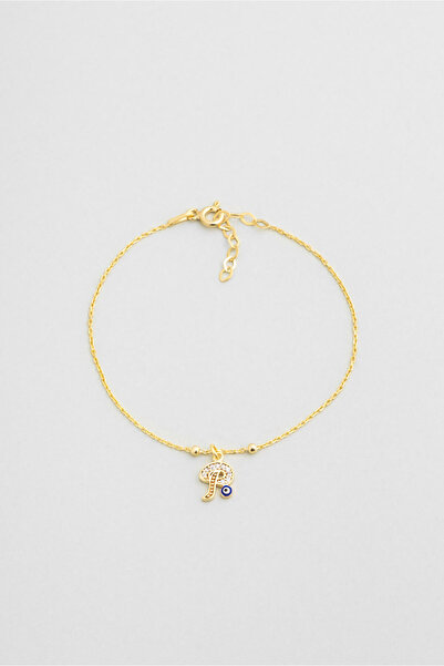 So CHIC... P Harfi 18 Ayar Sarı Altın Kaplama 19 Cm Gümüş Nazar Bileklik