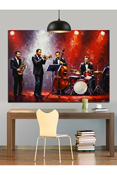 Artmeg Pânză decorativă pentru scenă cu muzicieni de jazz și orchestră - Masă...
