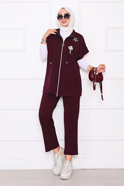EBRUTESETTÜR Stone Embroidered Zippered Vest Set