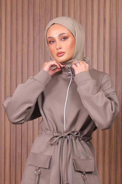 Mogi Butik Women's Scuba Fabric Pocket Detailed Zippered Hijab Suit 3108
