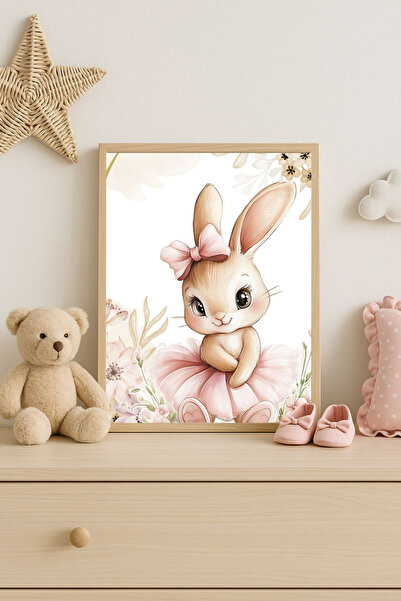 MRK Çocuk Bebek Odası Çerçevesiz Poster,Pembe Tavşan Poster Tablo