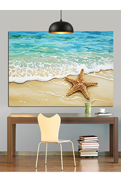 Artmeg Pânză decorativă din spumă oceanică Sea Star Beach - Tablou din lemn MDF