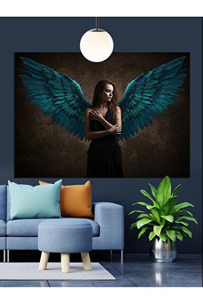 KanvasSepeti Înger cu aripi albastre Pictură în ulei de înaltă calitate textu...