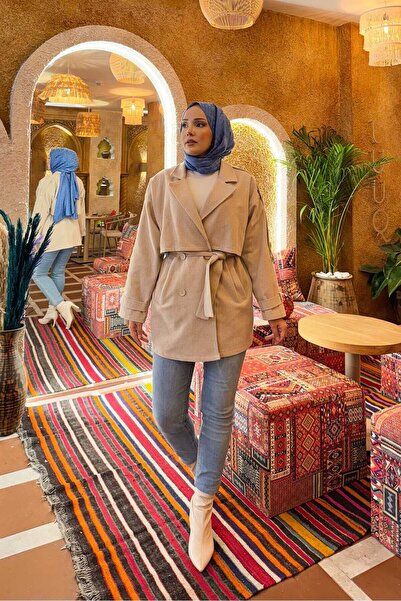 EBRUTESETTÜR Double Button Lined Short Trench Coat