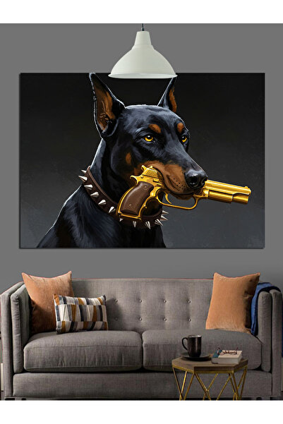 KanvasSepeti Portret de câine Doberman Pictură în ulei Texturată Pânză de înaltă calitate Pictură pe pânză 80 x 60 cm