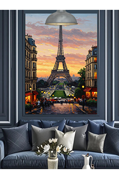 karizmart Ünlü Paris Eyfel Kulesi Manzarası Dekoratif Kanvas - Mdf Ahşap Tablo