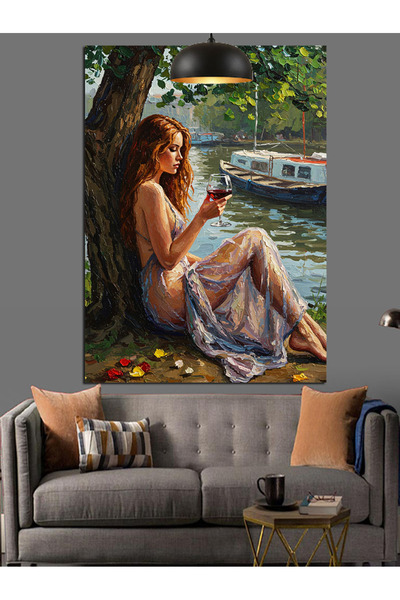 KanvasSepeti Πλάγια του Ποταμού Υψηλής ποιότητας ελαιογραφία Με υφή Καμβάς Κα...