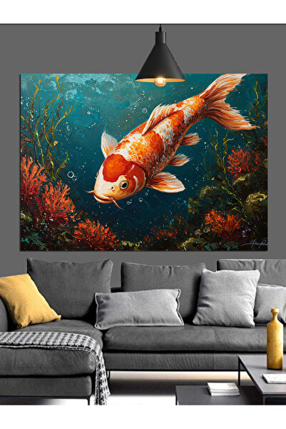 Artmeg Large Orange Koi Fish Swimming Decorative Canvas - Mdf Wood Painting