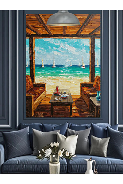 KanvasSepeti Pictură în ulei de înaltă calitate, peisaj de pe litoral cu fere...